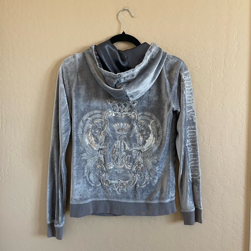 Y2K Christian Audigier Silver Velour Zip Up Sweatshirt Hoodie